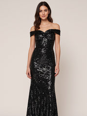Black A Line Off-the-Shoulder Sequins Long Formal Dresses