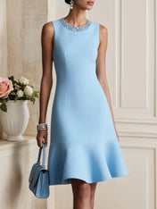 Light Blue Rhinestone Classic Crew Neck Sleeveless A-Line Mini Homecoming Dress