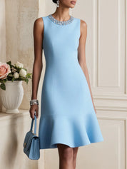 Light Blue Rhinestone Classic Crew Neck Sleeveless A-Line Mini Homecoming Dress