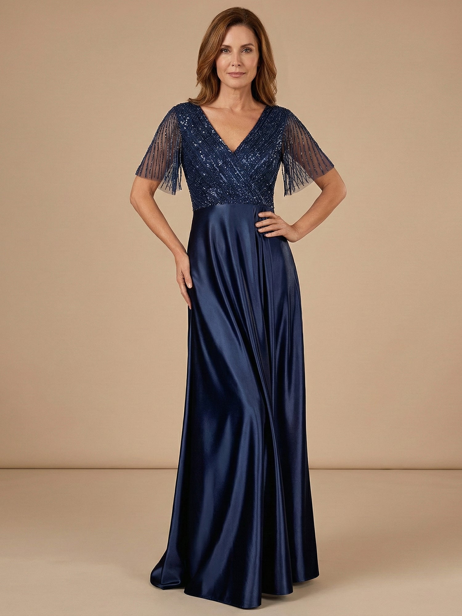 Tassel V Neck A Line Sparky Sequins Mother of the Brides Dresses for Women