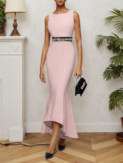 Pink Sleeveless Rhinestones Mermaid Midi Dress