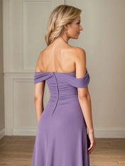 A Line Ruched Ankle Length Mother of the Bride Dress with Ruffles