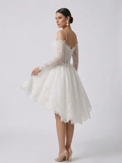Off-the-Shoulder Lace Corset High-Low Short Wedding Dress