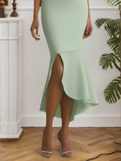 Wedding Guest Party Dress Sage Green Off The Shoulder Mermaid Midi Dress