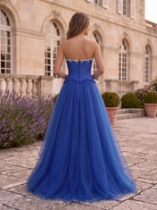 Strapless Corset Beaded A-Line Sleeveless Tulle Prom Dress
