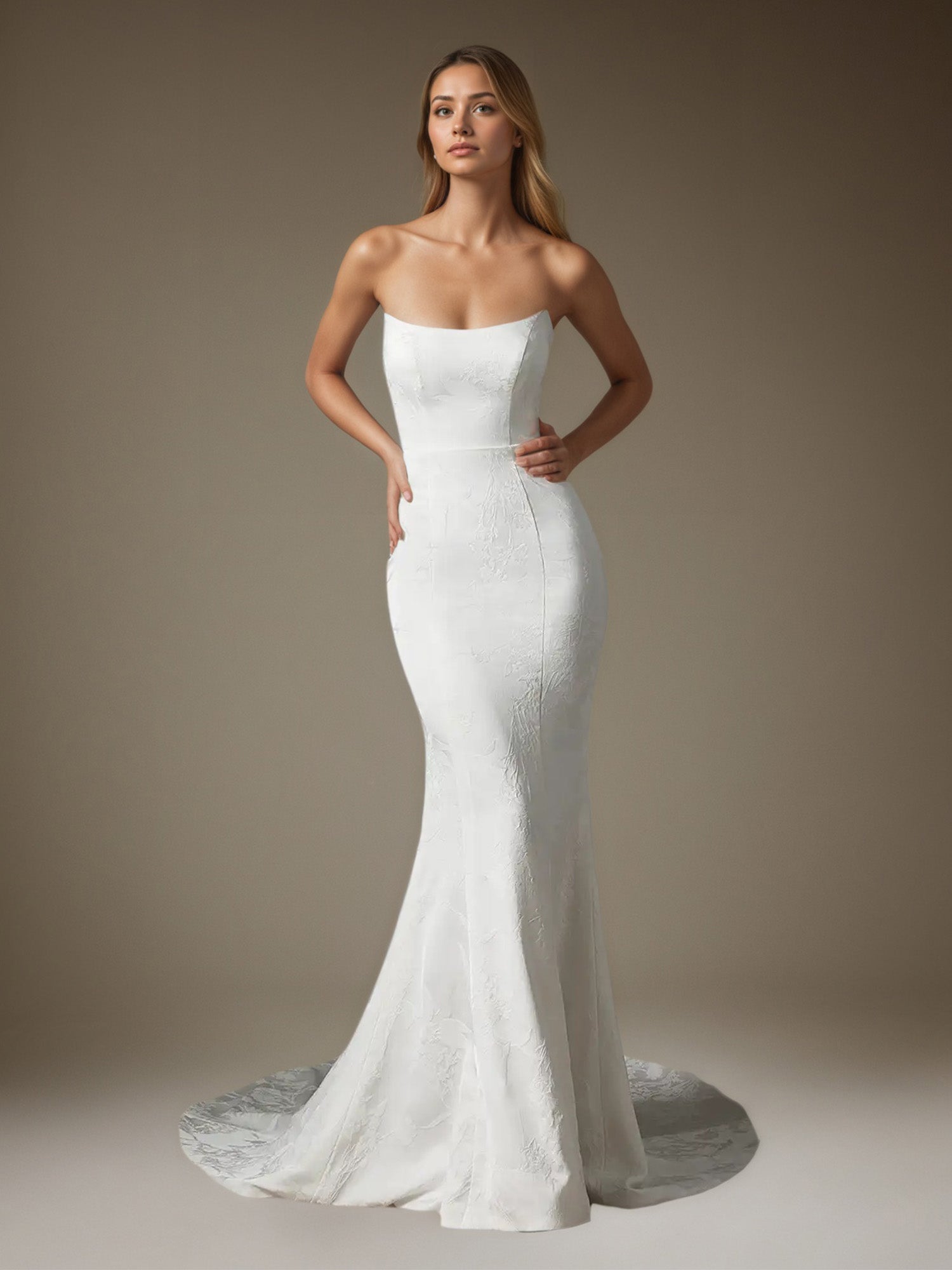 White Mermaid Off The Shoulder Floral Jacquard Wedding Dress