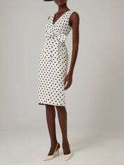 White Bow Printing Classic V Neck Sleeveless Sheath Midi Dress