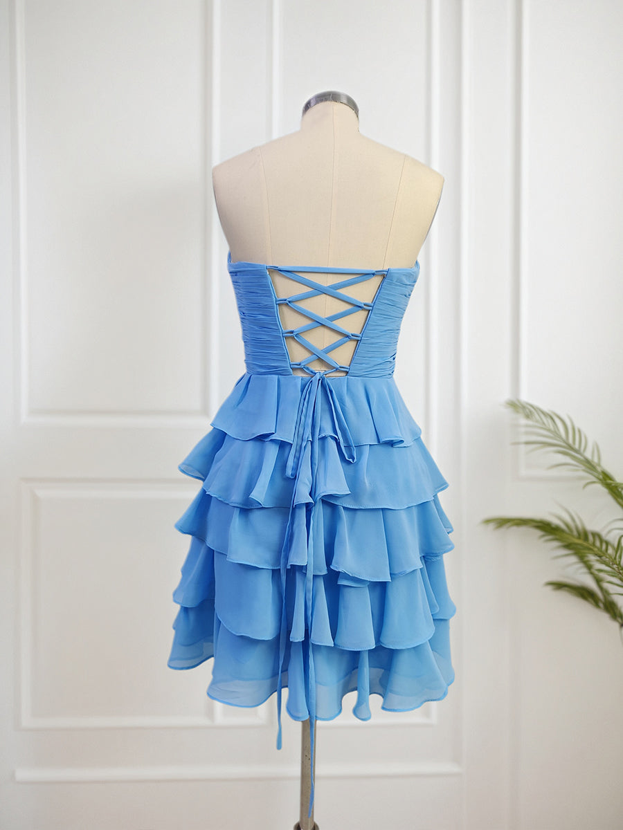 Yellow Chiffon A Line Tiered Short Homecoming Dress with Ruffles