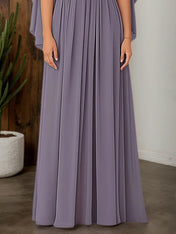Mother of the Bride Dress Lavender Gray Blue Cape Gown