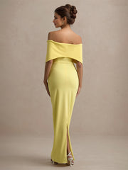 Yellow Strapless Off the Shoulder Floor Length with Oversize Bow Dress