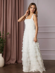 A-Line Ruched Tulle Wedding Dress