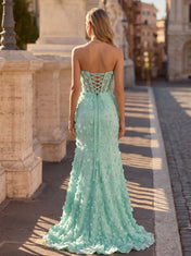 Strapless Mint 3D Floral Mermaid Corset Prom Dress