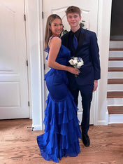 Fuchsia Mermaid Spaghetti Straps Ruffles Long Prom Party Dress