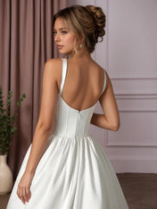 White Ball-Gown with Pockets Double Faced Satin Wedding Dress