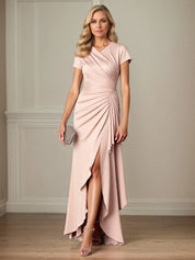 Ruched Satin Sheath/Column Satin Mother of the Bride Dress with Slit