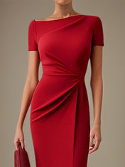 Business Work Red Dress Round Neck Ankle Length Dress