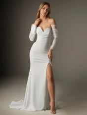 White Trumpet/Mermaid V-Neck Stretch Crepe Wedding Dress