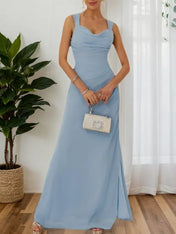 Light Blue Ruched Classic Sweetheart Neckline Sleeveless A-Line Maxi Bridesmaid Dress