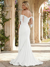 White Satin Off-the-Shoulder Bow Prom Dress