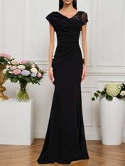 Formal Dress Black V Neck Lace Maxi Dress