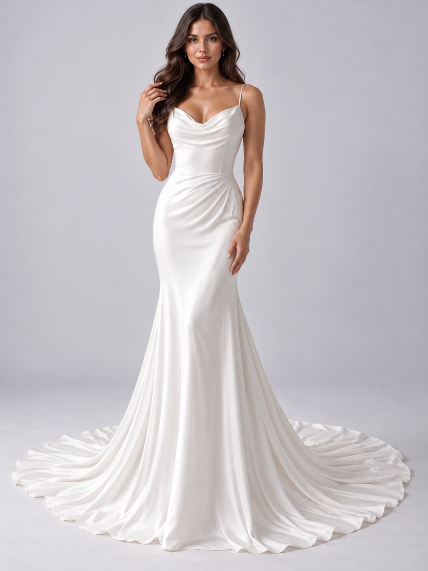 Pure White Cowl-Neck Spaghetti Strap Mermaid Wedding Dress