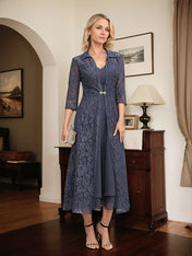 A-line V-Neck Tea-Length Chiffon Mother of the Bride Dress