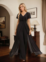 Jumpsuit/Pantsuit V-Neck Floor-Length Chiffon Evening Dress