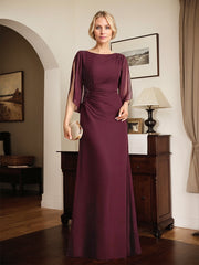 Sheath/Column Scoop Floor-Length Chiffon Mother of the Bride Dress With Pleated Beading