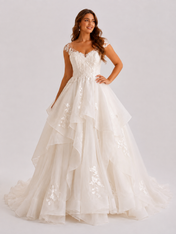 Elegant Cap-Sleeve Layered Tulle A-Line Wedding Dress with Floral Lace Appliques and Chapel Train