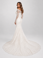 Elegant Off-the-Shoulder Long Sleeve Lace Appliqué Mermaid Wedding Dress with Chapel Train