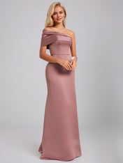 Vermilion A-Line Asymmetrical Floor-Length Satin Bridesmaid Dress