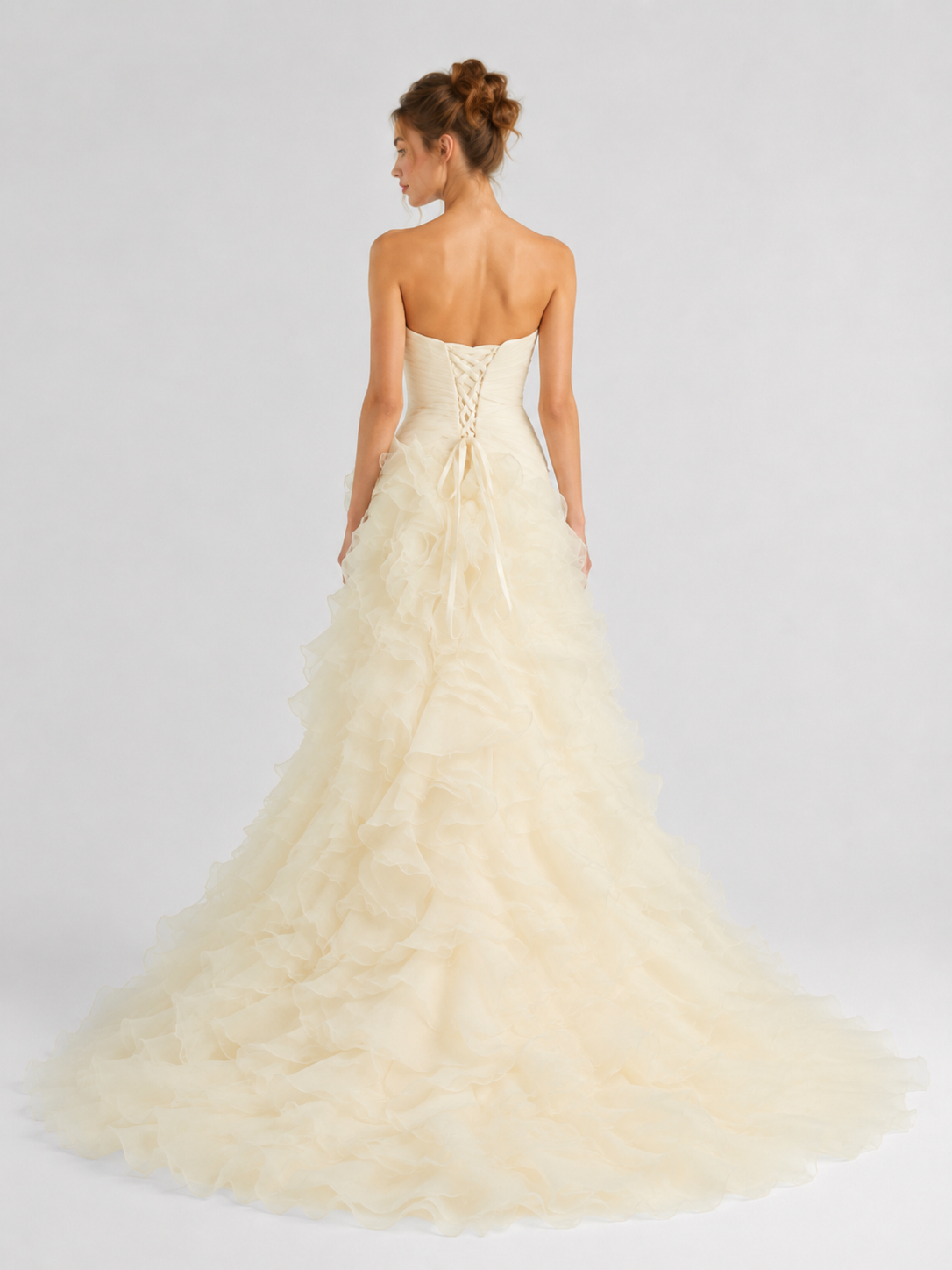 Elegant Ruffled Organza Ball Gown Wedding Dress with Sweep Train
