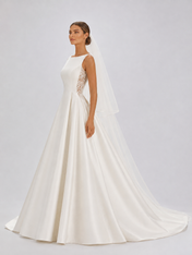 Elegant Lace Panel Satin A-Line Wedding Dress with Chapel Train