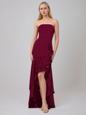 Cabernet Sheath/Column Chiffon Off The Shoulder Sleeveless Floor Length Dress With Ruffles