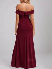 Trumpet/Mermaid Off the Shoulder Floor-Length Stretch Crepe Bridesmaid Dress With Ruffle