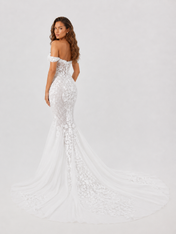 Elegant Off-the-Shoulder Lace Applique Mermaid Wedding Dress with Sweep Train