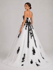 Elegant Floral Lace Applique Strapless A-Line Wedding Dress with Sweep Train
