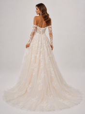 Elegant Off-the-Shoulder Lace Applique Tulle A-Line Wedding Dress with Chapel Train