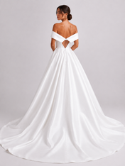 Elegant Off-The-Shoulder Satin Ball Gown Wedding Dress with Sweep Train