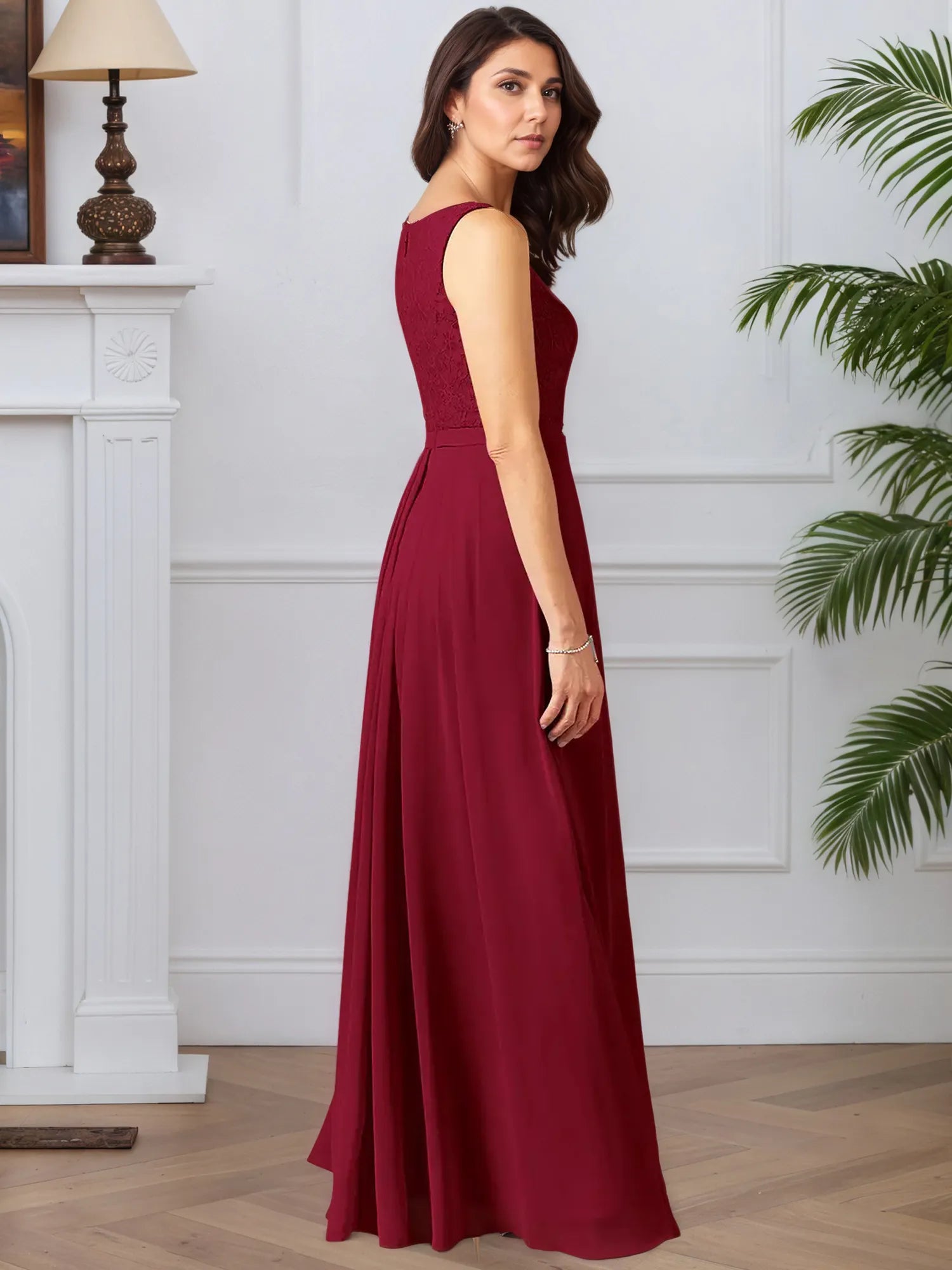 A-Line Square Neckline Lace Chiffon Mother of the Bride Dress