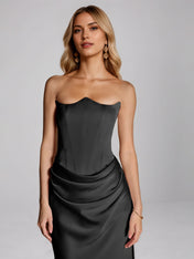 Black Satin Sheath/Column Off The Shoulder Sleeveless Floor Length Dress