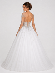 Beaded Illusion Long Sleeve Tulle A-Line Wedding Dress with Sweep Train