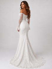 Elegant Off-the-Shoulder Long Sleeve Lace Mermaid Wedding Dress with Sweep Train
