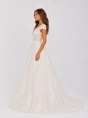 Elegant Floral Applique Tulle A-Line Wedding Dress with Sweep Train