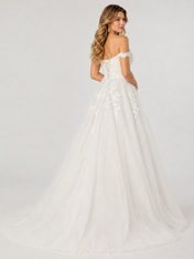 Elegant Off-the-Shoulder Lace Applique Tulle A-Line Wedding Dress with Corset Back and Chapel Train