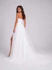 Elegant Strapless Ruched Satin A-Line Wedding Dress with High Slit and Chapel Train