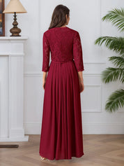 A-Line Square Neckline Lace Chiffon Mother of the Bride Dress