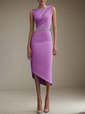Semi-Formal Party Dress Round Neck Purple Sleeveless Asymmetrical Dresses