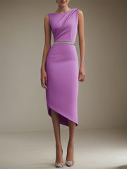 Semi-Formal Party Dress Round Neck Purple Sleeveless Asymmetrical Dresses