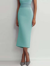 Daily Cocktail Dress Sleeveless Round Neckline Fitted Tea-Length Dress